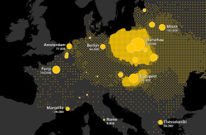Beladen Treinen - Kaart met aantal Joden in Europa voor de Tweede Wereldoorlog