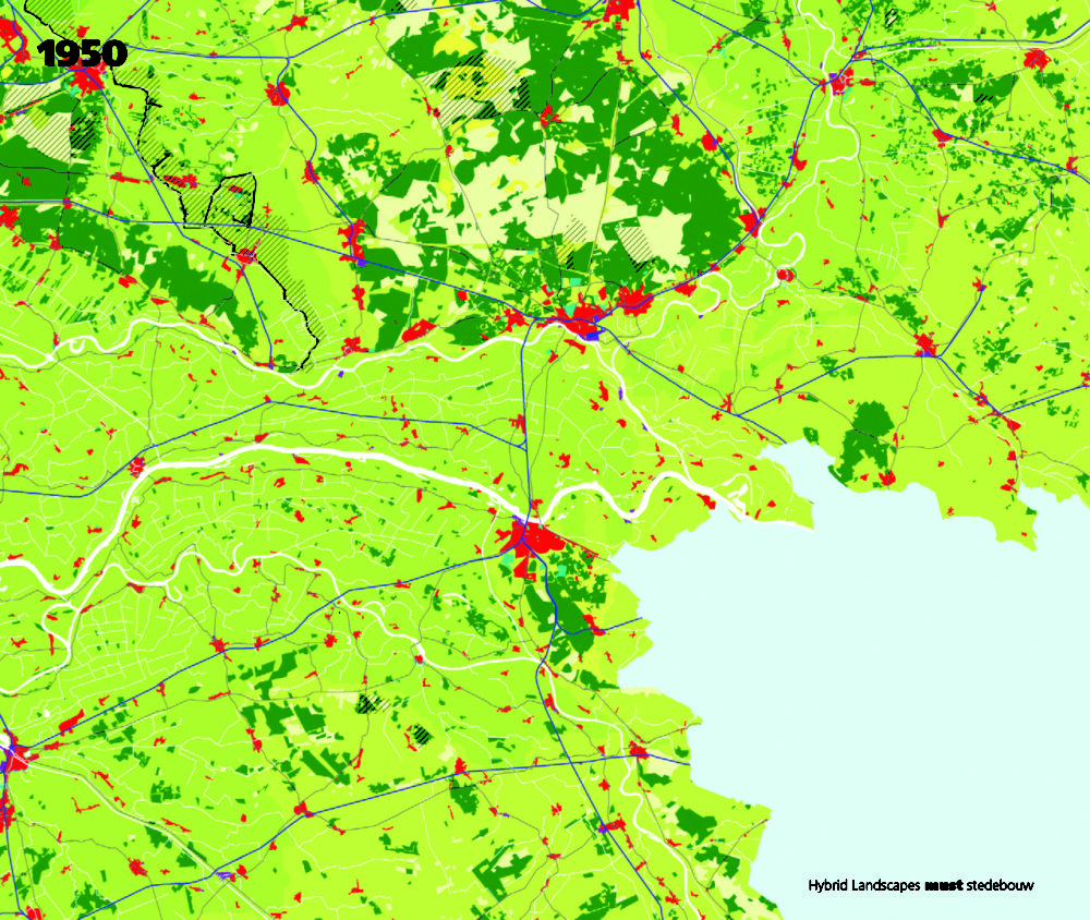 Uitsnede van een kaart gemaakt in het kader van het project Hybrid Landscapes. Deze kaart is gebruikt in het boek Cycling Cities. 