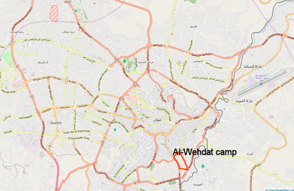 Locatie van het vluchtelingenkamp Al-Wihdat ihkv het artikel in ArchitectuurNL