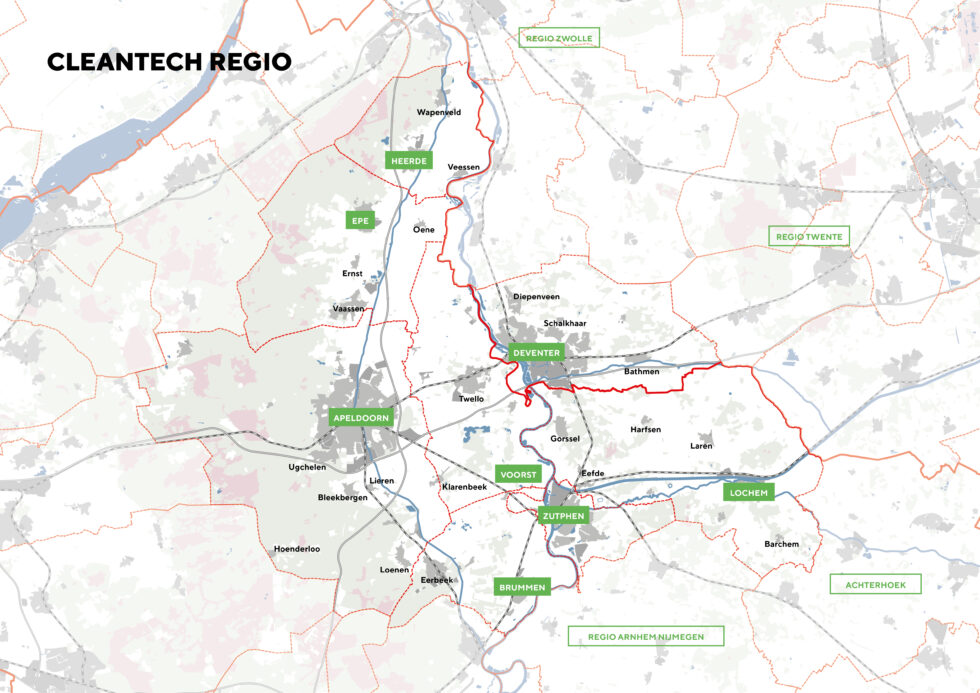kaart die de afbakening van de Cleantech Regio laat zien